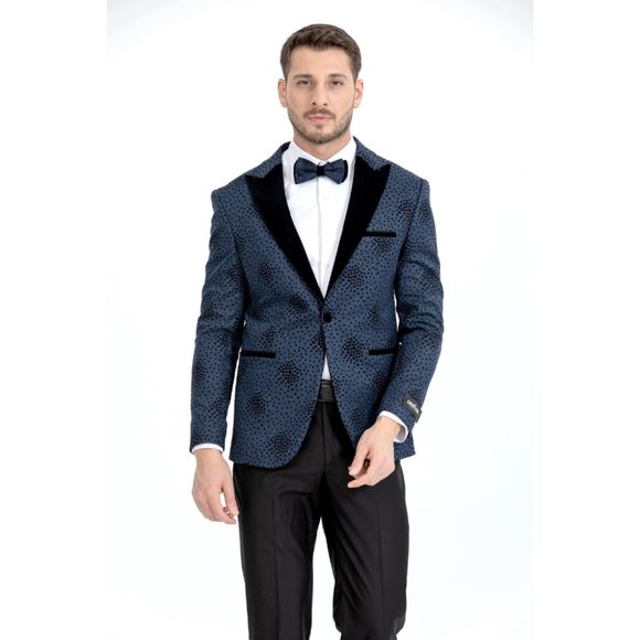 Derman Navy Spotted Pattern Silvery Fabric Tuxedo - Picture 6 of 7